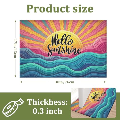 Boho Sun Indoor Door Mat Colorful Sunshine Ocean Waves Non-Slip Doormat Washable Decorative Mat Rug for Outdoor Entryway Kitchen Bathroom 17x30 Inch - color: Hello Sunshine