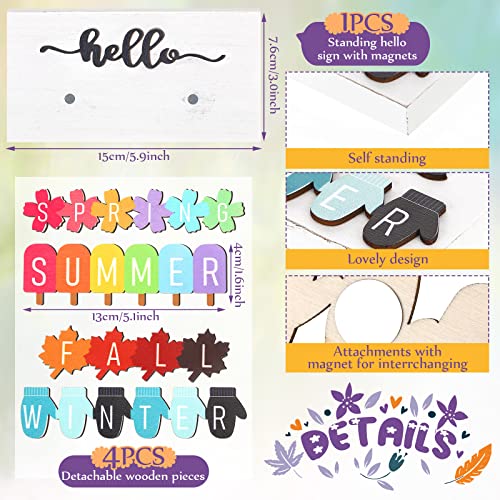 Roowest 5 Pcs Hello Fall Interchangeable Seasonal Sign Decor, Fresh - style: Fresh