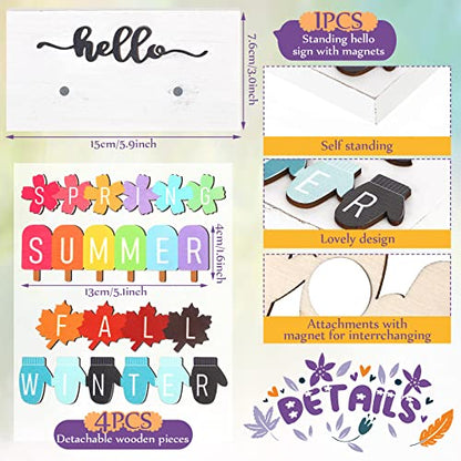 Roowest 5 Pcs Hello Fall Interchangeable Seasonal Sign Decor, Fresh - style: Fresh