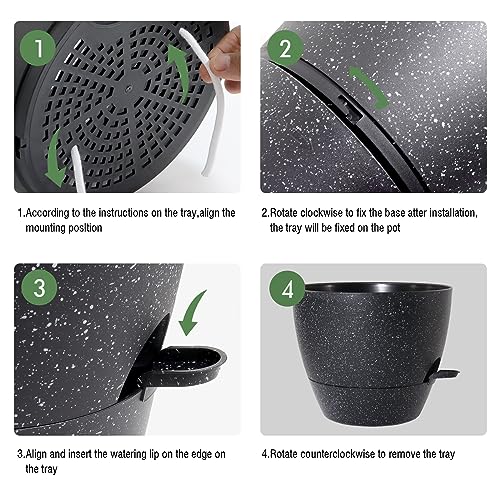 UOUZ Large Self Watering Pots, 12/10/9 Plastic Planters with High Drainage Holes and Deep Reservoir for Indoor Outdoor Garden Plants and Flowers, Black Speckles - color: Black Speckles