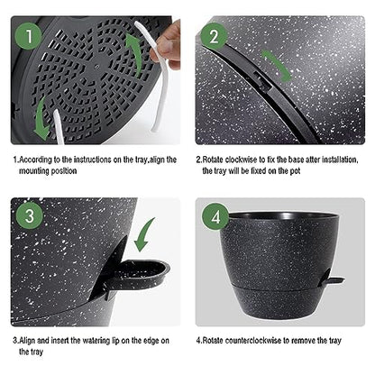 UOUZ Large Self Watering Pots, 12/10/9 Plastic Planters with High Drainage Holes and Deep Reservoir for Indoor Outdoor Garden Plants and Flowers, Black Speckles - color: Black Speckles