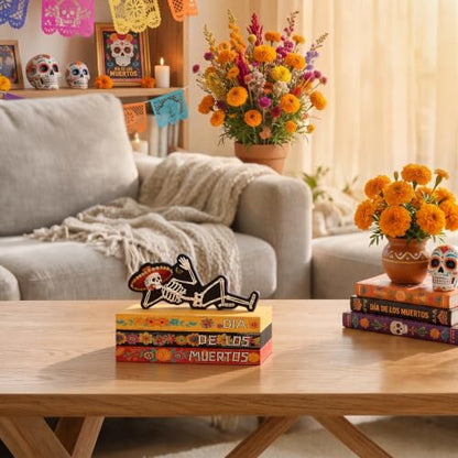 Smile Dia de Los Muertos Wooden Book Stack Decor - style: Muertos