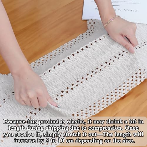 Macrame Table Runner Cream Beige Boho Table Runners with Tassels 12x95in - size: 12"Wx95"L