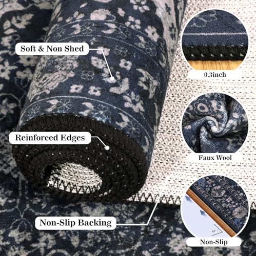 nesrt Boho Runner Rug for Hallway 2x10ft, Soft Non Slip Vintage Kitchen Rugs, Washable Low Pile Hall Carpet Runner, Distressed Long Runners for Entryway Laundry Bathroom (Blue) - color: Blue, size: 2' x 10' (Rectangular)