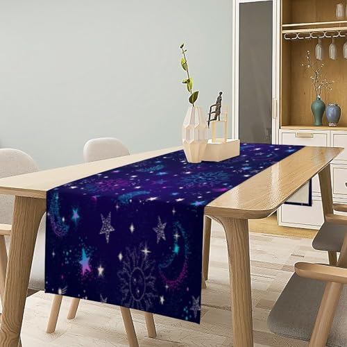 Sun Moon Table Runner,Fantasy Cartoon Colorful Bohemian Starry Sky Celestial Tarot Card Tabletop Restaurant Dining Kitchen Wedding Party 13x36 Inch - color: Moon Style-12, size: W13X L36