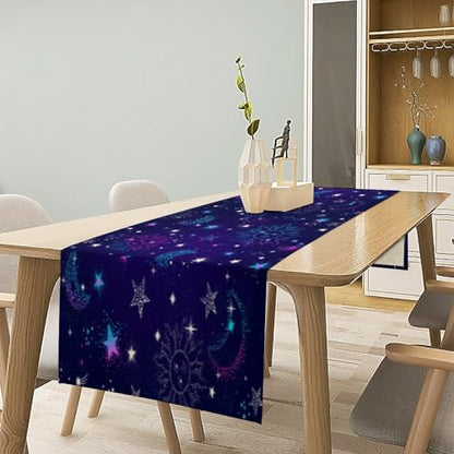 Sun Moon Table Runner,Fantasy Cartoon Colorful Bohemian Starry Sky Celestial Tarot Card Tabletop Restaurant Dining Kitchen Wedding Party 13x36 Inch - color: Moon Style-12, size: W13X L36