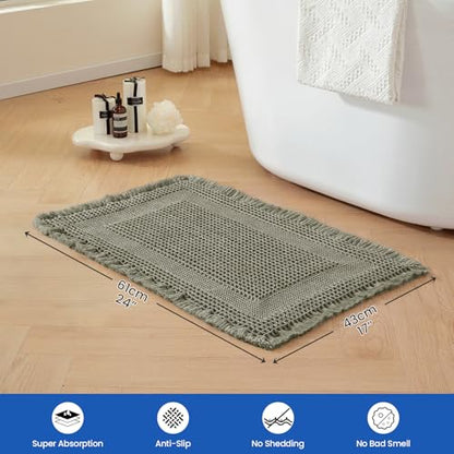 Waffle Bath Mat Non-Slip Olive Green Bathroom Rugs Hallway Bedroom - color: Olive Green, size: 17" x 24"
