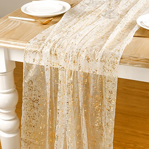 Gold Table Runner 10FT, Sheer Gold Foil Sparkle Runner for Table Decor - color: Gold