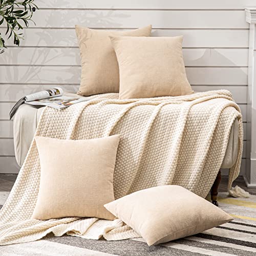 GAWAMAY Beige Chenille Throw Pillow Covers 18x18 Set of 4 for Couch - color: Beige, size: 18" x 18" (Pack of 4)