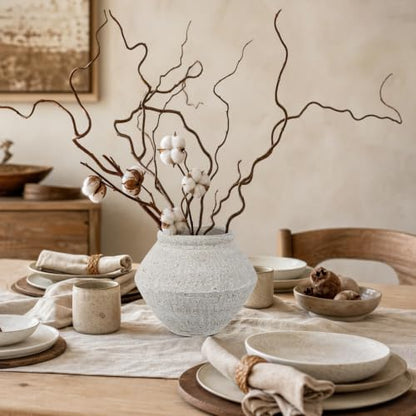 Briful Rustic Ceramic Vase 6'' Decorative Farmhouse Table Vase, Off White - color: Off-white#749