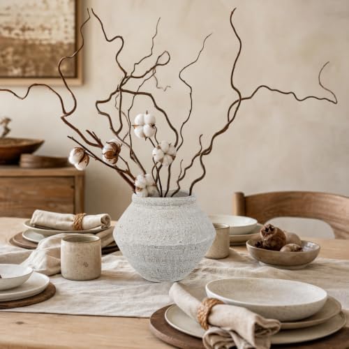Briful Rustic Ceramic Vase 6'' Decorative Farmhouse Table Vase, Off White - color: Off-white#749