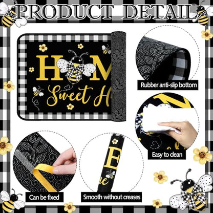 Fourluoo 3 Pcs Bee Kitchen Rugs and Mats Decor Set Honey Bee Kitchen Rugs - color: Honey Bee