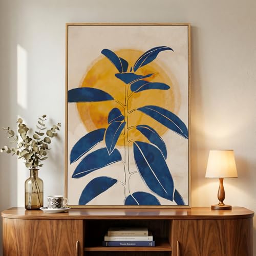 Framed Abstract Boho Blue Yellow Canvas Wall Art for Living Room, 24x36 In - color: Blue Yellow, size: 36"L x 24"W