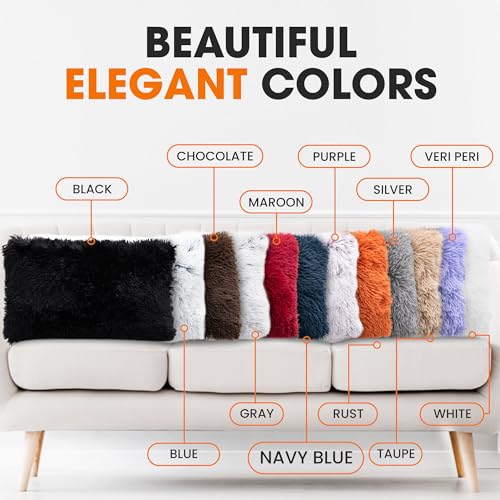 Cheer Collection Throw Pillows for Couch and Bed, Soft Shaggy Throw Pillows with Inserts Included, Cozy Long Hair Faux Fur Pillows - Set of 2-12" x 20" - Navy Blue - color: Navy Blue, size: 12" x 20"