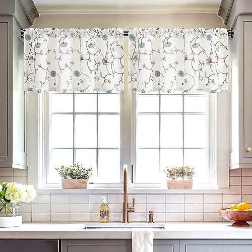 VOGOL Linen Textured Window Valance, Blue Flower Pattern, 42 x 18, 1 Panel - color: Blue, size: 42"W x 18"L (Pack of 1)