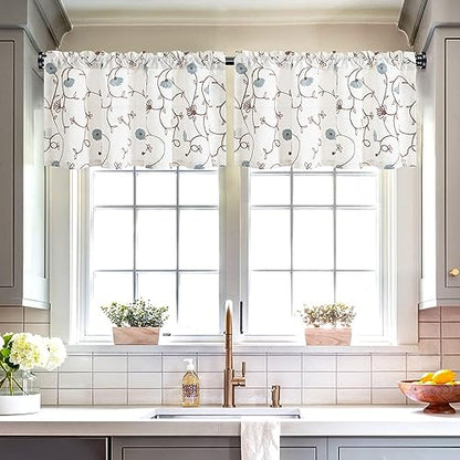 VOGOL Linen Textured Window Valance, Blue Flower Pattern, 42 x 18, 1 Panel - color: Blue, size: 42"W x 18"L (Pack of 1)