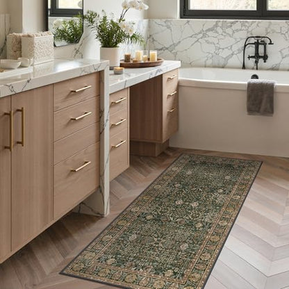 Bavni 2'6" x 5' Kitchen Runner Rug, Washable Non Slip, Dark Green Brown - color: Dark Green Brown, size: 2'6" x 5' (Rectangular)