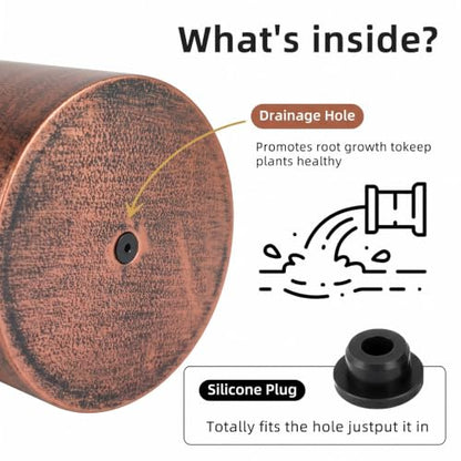 Antique Bronze Metal Plant Pot with Drainage Hole, 7'' Mid Century Modern Small Pot Indoor Outdoor Planters for Succulents, Flowers Gift Window Living Room, Plant Not Include (Antique Bronze) - color: Antique Bronze