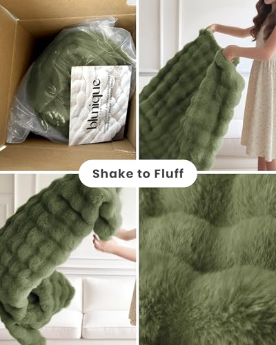 Ultra Soft Cozy Faux Fur Throw Blanket, Fuzzy Plush Thick Bubble Blanket, Oversize Luxury Fluffy Blanket for Couch, Sofa, Bedroom, and Living Room,50x60 Inches,Green - color: Green, size: Throw(50" X 60")