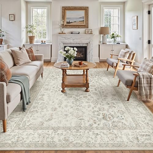 PureCozy 10x12 Taupe Area Rug Washable Non Slip Large Vintage Living Room - color: Taupe Multi, size: 10' x 12' (Rectangular)