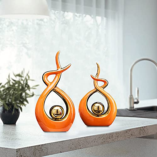 Norrclp Home Decor Modern Abstract Art Ceramic Statue Table Decor (Small) - color: Orange and Gold, size: Small