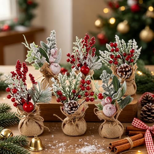 winemana 6 Pcs Mini Christmas Tree Table Decorations Holiday Centerpieces - size: Style 3
