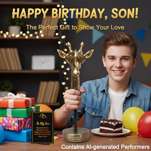 Son Birthday Gifts from Mom Dad, Stuffers for Teens Boys, Funny Exquisite Giraffe Gift with Inspirational Card, Fathers Day Handmade Emotional Animals for Son - style: TO MY SON