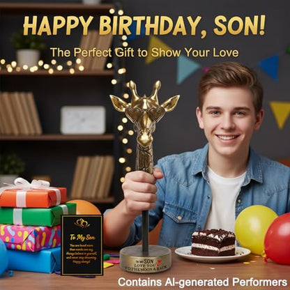 Son Birthday Gifts from Mom Dad, Stuffers for Teens Boys, Funny Exquisite Giraffe Gift with Inspirational Card, Fathers Day Handmade Emotional Animals for Son - style: TO MY SON