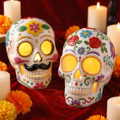 Fumete 2 Pcs Dia De Los Muertos Decorations - Day of The Dead Sugar Skull - style: Day of the Dead Skull