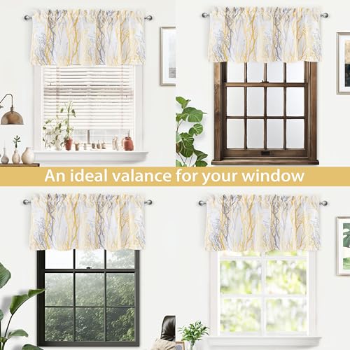 DriftAway Tree Branch Lined Valance Double Layer Blackout Thermal Insulated Abstract Ink Printing Window Curtain Valance Rod Pocket 52 Inch by 18 Inch Plus 2 Inch Header Yellow 1 Pack - color: Yellow, size: 52"W x 18"L (Pack of 1)