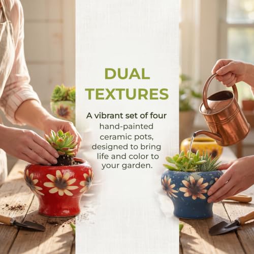 4" Small Succulent Planters with Drainage, Cute Ceramic Pot Set of 4