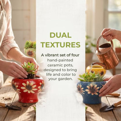 4" Small Succulent Planters with Drainage, Cute Ceramic Pot Set of 4