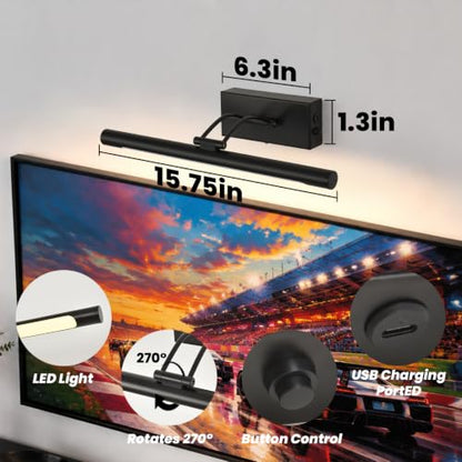 Battery Operated Picture Light for Wall,Matte Black 15.7-Inch - color: Black, size: 15.7 Inch