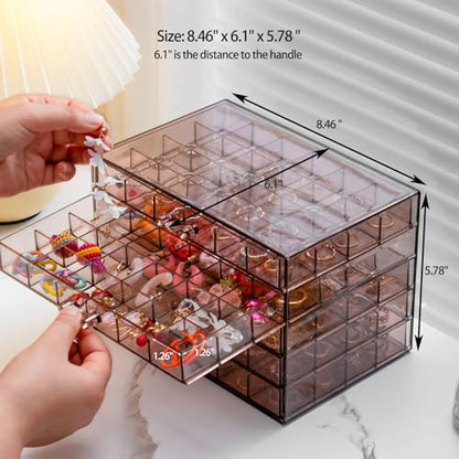YUFONG Earring Storage Box Organizer 5 Drawers with 120 Small Compartments - color: Clear Purple Brown