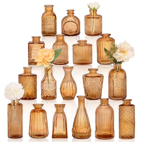 18pcs Amber Glass Bud Vase Set, Gold Small Flower Vases for Centerpieces - color: Amber, size: 18pcs