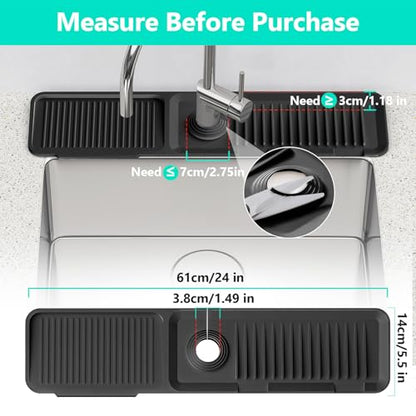 24'' Longer Faucet Mat for Kitchen Sink Splash Guard Drain Mat Behind Fauce - color: Black, size: 24" x 5.5"