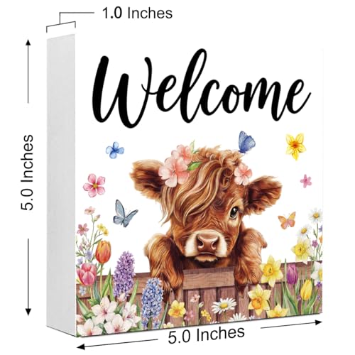 Cute Highland Cow Wooden Box Welcome Sign - color: Highland Cow