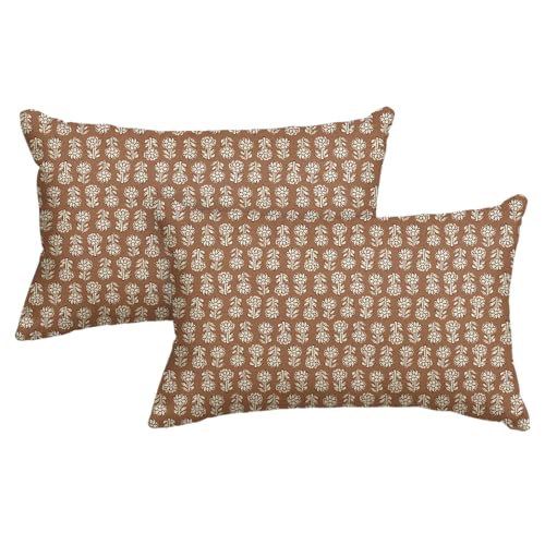 AVOIN colorlife Vintage Floral Boho Throw Pillow Covers Set of 2, 12 x 20 Inch Modern Farmhouse Bohemia Flowers Light Orange Brown Cushion Case Decoration for Sofa Couch Living Room Bedroom - color: Orange Brown, size: 20" x 12" (Pack of 2)