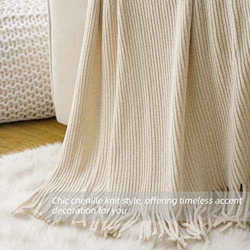 BATTILO HOME Beige Throw Blanket for Couch, 50"x60" - color: Chenille-beige, size: 50 x 60 in.