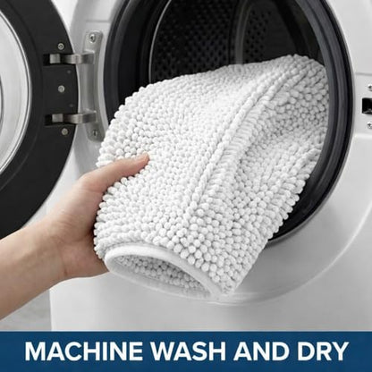 Bathroom Rugs Sets 2 Piece,Super Absorbent Chenille Bath Mats and U-Shaped Toilet Rug,Strong PVC Non Slip Backing,Microfiber Washable Dry Quickly Bath Mats for Bathroom(20"x32"+20"x20"U,White) - color: White