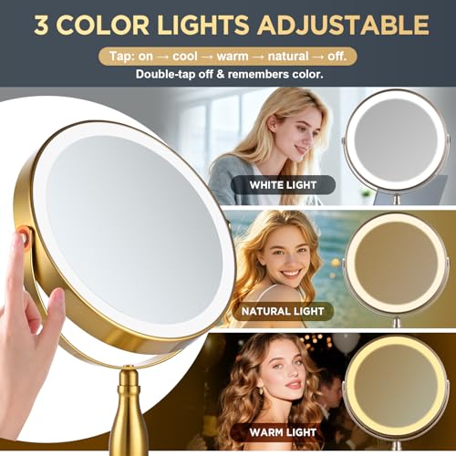 Makeup Mirror with Lights, 30X Golden Magnifying Mirror - color: Gold