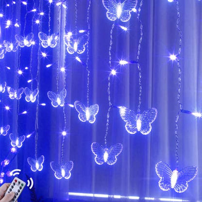 Butterfly Curtain Fairy Lights USB Plug in,8 Modes 120 LED 20FT Firefly Twinkle Timer String Lights with Remote, Waterproof Copper Wire for Bedroom Patio Christmas Wedding Party(Blue) - color: Blue