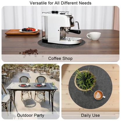 Myir JUN 14" Round Placemats Set of 4, Reversible Dual-Color Place Mats - color: Gray Yellow