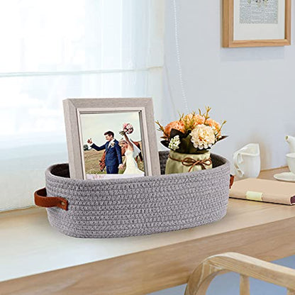 2 Pack Cotton Rope Small Woven Basket,Toilet Paper Basket,Room Storage Basket with Handles for Bathroom, 13"x5.9"x4" Gary - color: 2 pack Gray