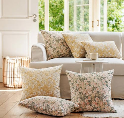 Chenille Rose Floral Pattern Farmhouse Throw Pillow Cover, 18 x18 Yellow - color: Light Yellow, size: 18" x 18" (Pack of 1)
