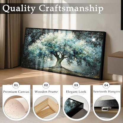 imjiayu Large Tree of Life Framed Wall Art, Teal Green Canvas 20"x40" - color: Interstellar Tree, size: 40"L x 20"W