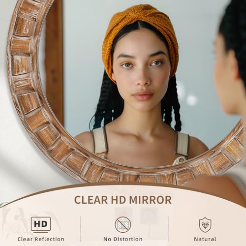 30 Inch Brown Solid Wood Round Wall Mirrors - color: B - Circle - 30x30 in