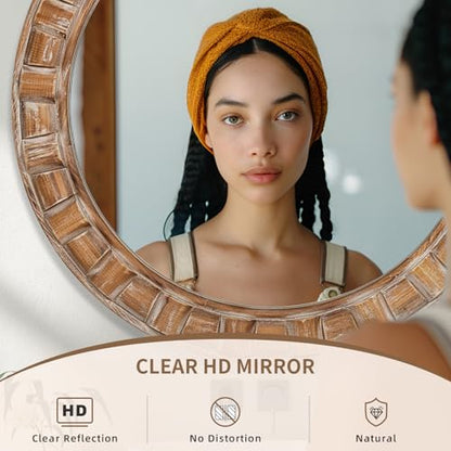 30 Inch Brown Solid Wood Round Wall Mirrors - color: B - Circle - 30x30 in