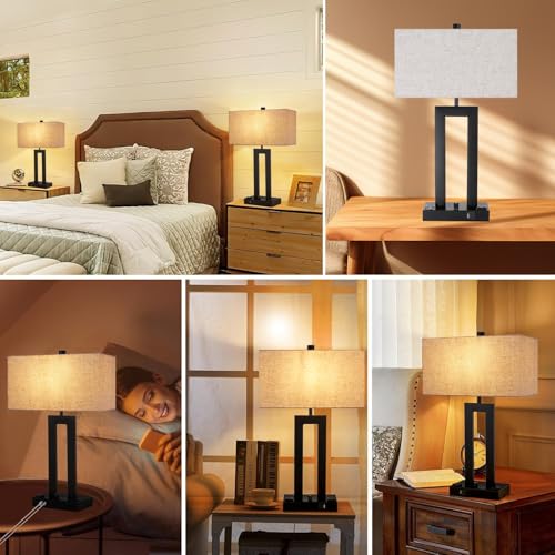 22" Table Lamps for Bedroom, Modern Bedside Lamps with Charging Ports - color: Beige