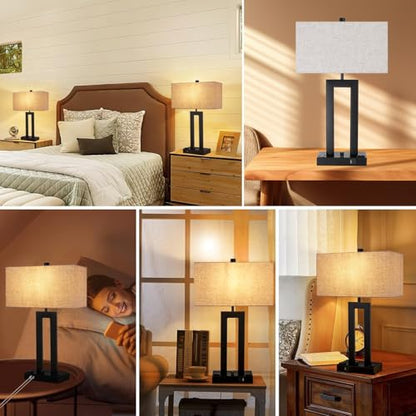 22" Table Lamps for Bedroom, Modern Bedside Lamps with Charging Ports - color: Beige